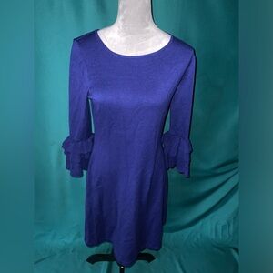 Gabby Skye Size Medium Elegant Navy Blue Ruffle Sleeve Dress, EU